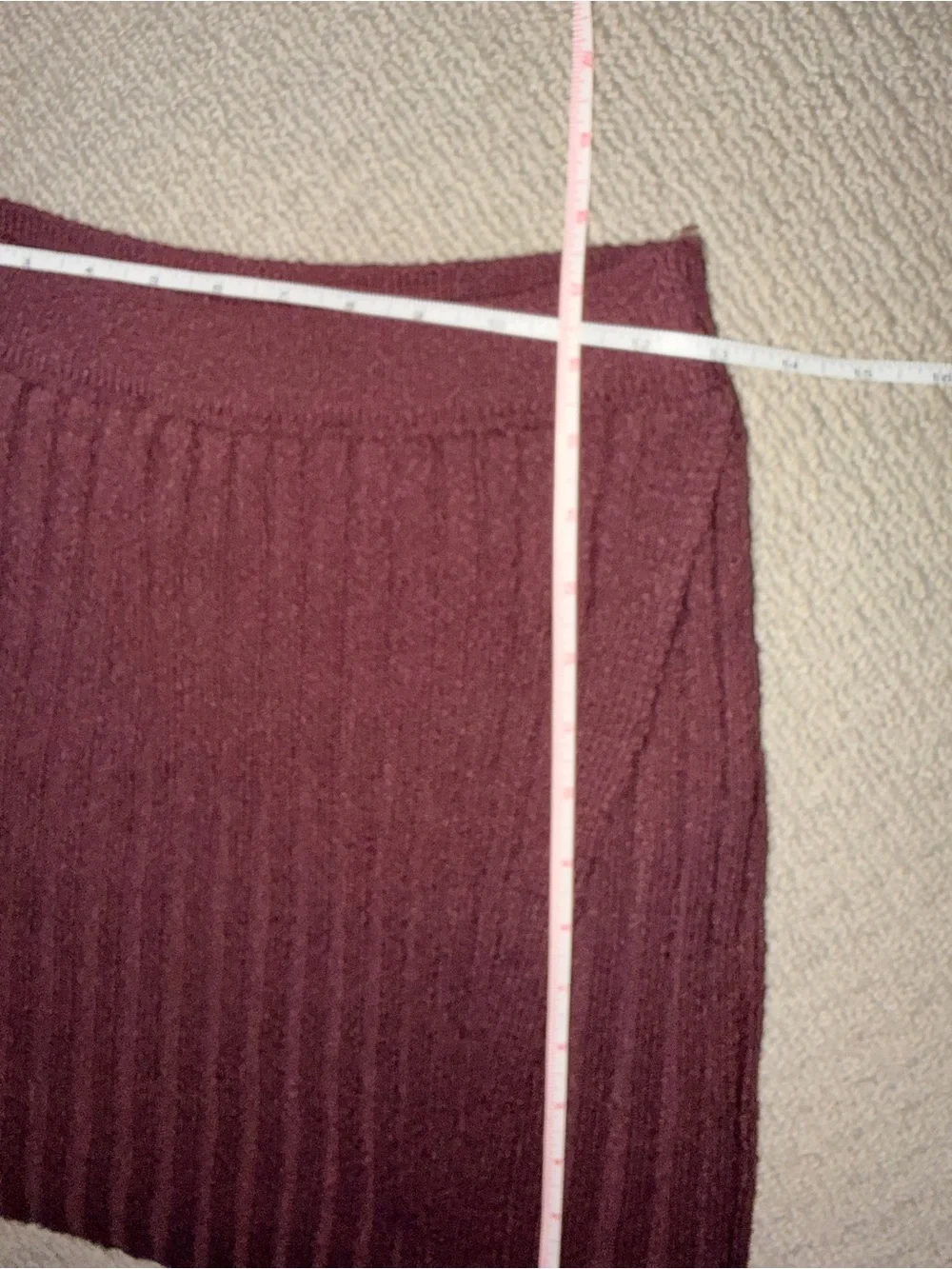 Free People Burgundy Slub Knit ribbed faux wrap sweater skirt - Size Large